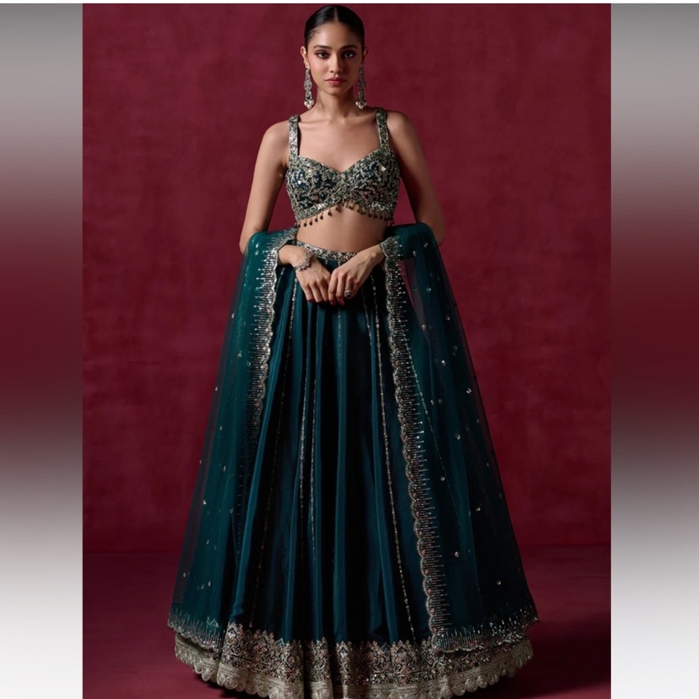 Emerald Green Lehenga with silver accent